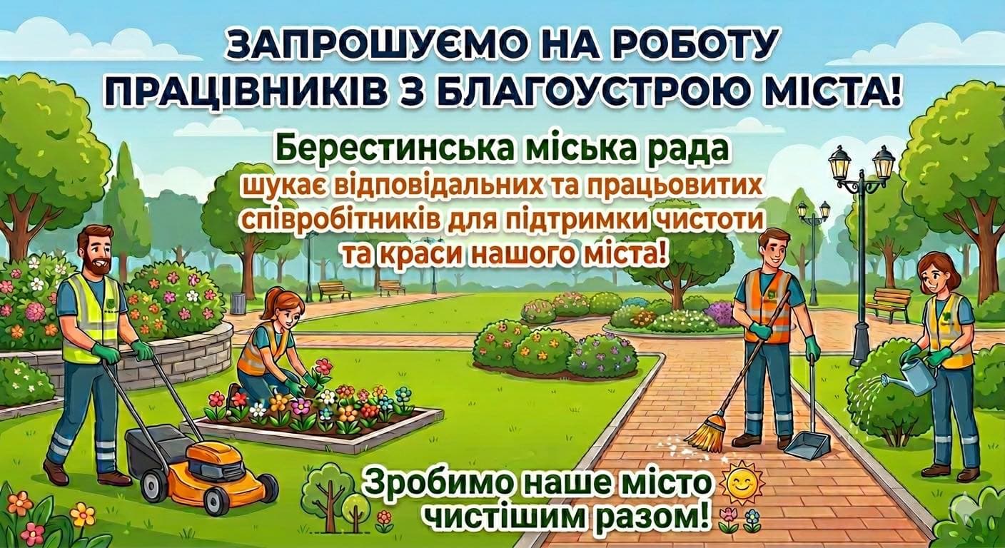 Запрошуємо на роботу працівників з благоустрою міста!